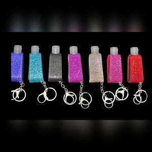 Set of 7 Rhinestone Hand Sanitizer Holder Keychains – Refillable Travel Bottles
